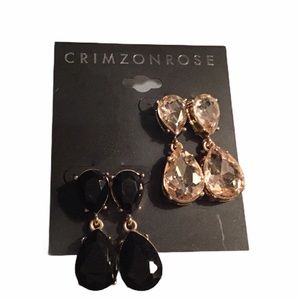 Crimzon rose tear drop rhinestone earrings